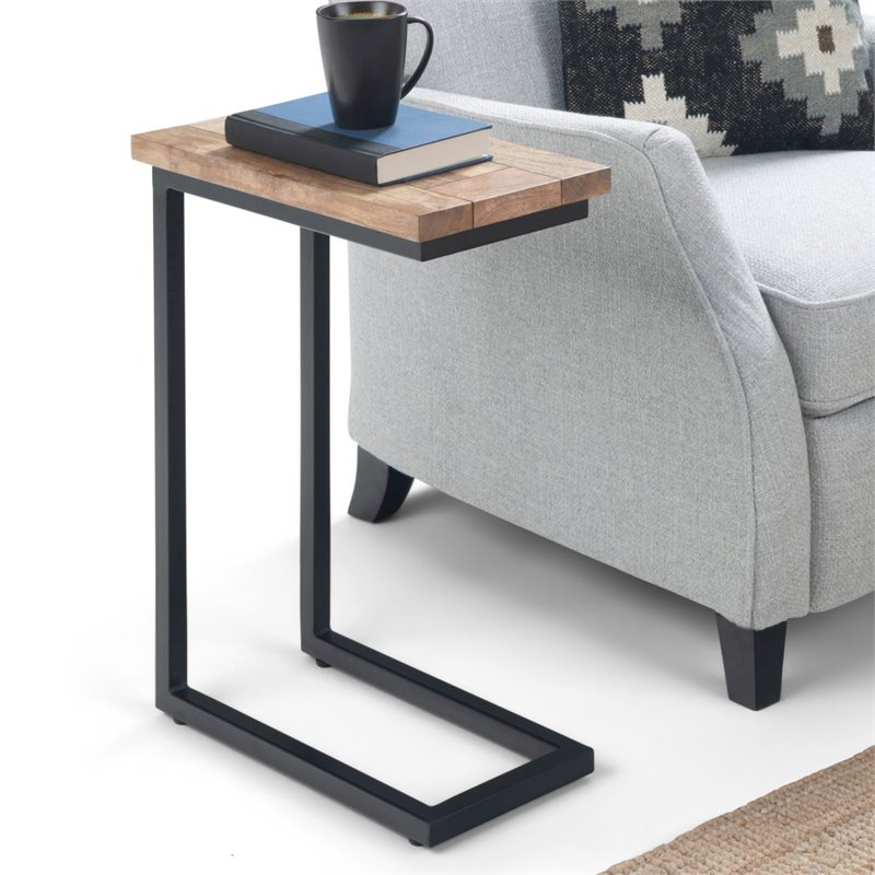 Home Square 2-Piece Modern Solid Wood C-Shape End Table Set in Natural & Black