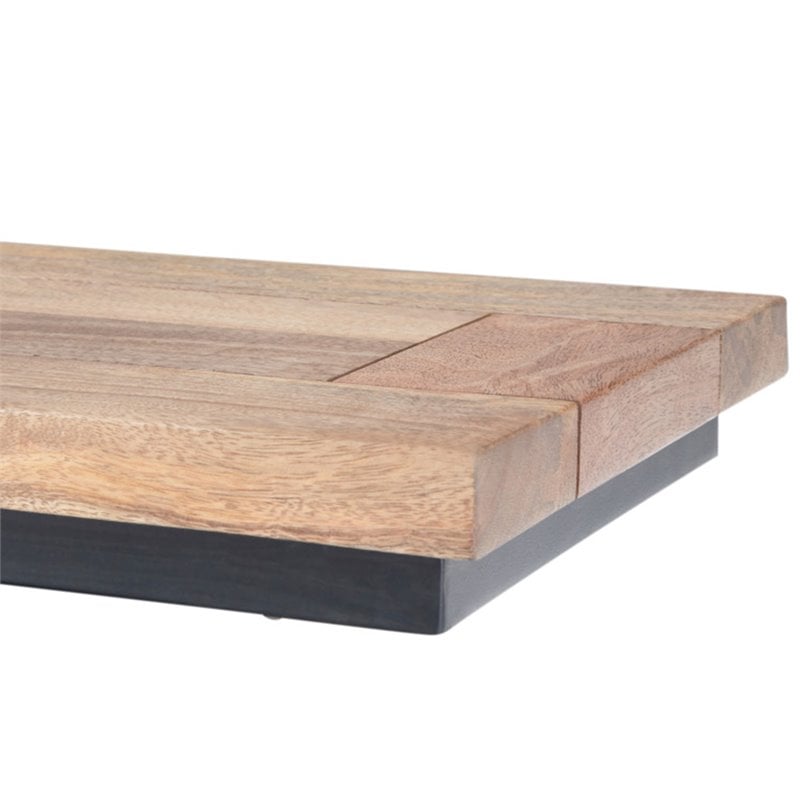 Home Square 2-Piece Modern Solid Wood C-Shape End Table Set in Natural & Black