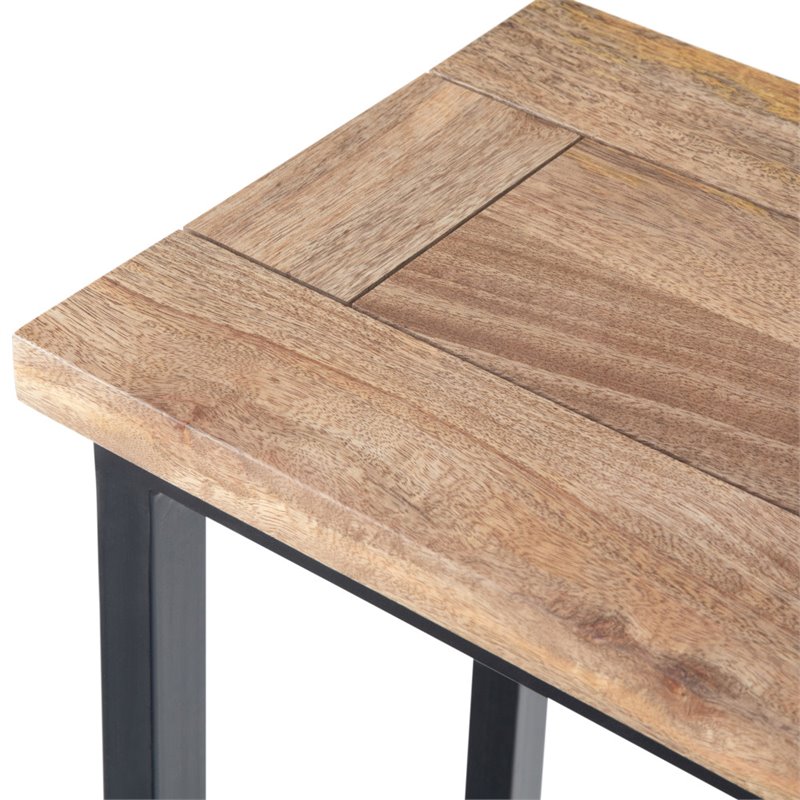 Home Square 2-Piece Modern Solid Wood C-Shape End Table Set in Natural & Black