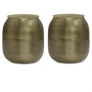 Home Square 2-Piece 19&quot Contemporary Metal Storage End Table Set in Antique Gold