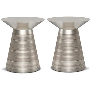 Home Square 2-Piece 18 &quot Metal Accent Side Table Set in Antique Silver