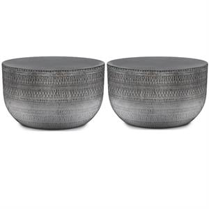 Home Square 2-Piece 30 &quot Metal Metal Coffee Table Set in Antique Silver