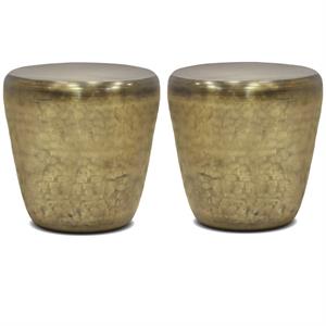 Home Square 2-Piece 20 &quot Metal Accent Side Table Set in Antique Gold