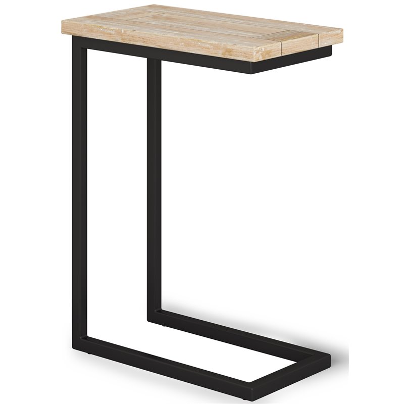 Home Square 2-Piece C-Shaped End Table Set in Distressed White Wash