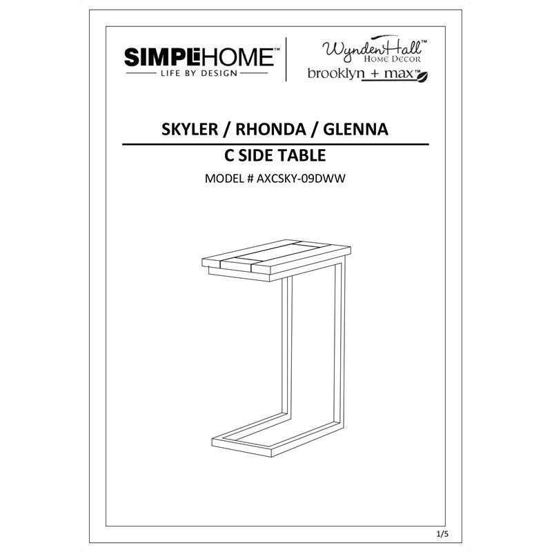 Home Square 2-Piece C-Shaped End Table Set in Distressed White Wash