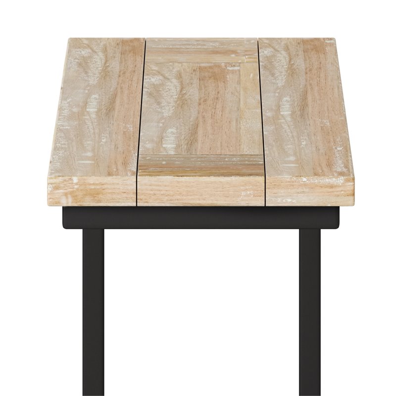 Home Square 2-Piece C-Shaped End Table Set in Distressed White Wash
