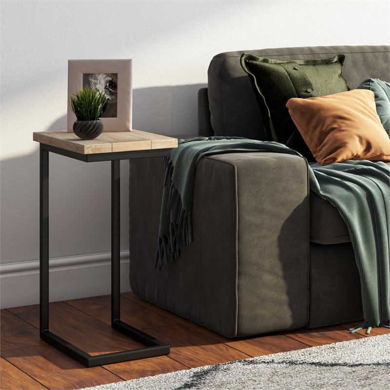 Home Square 2-Piece C-Shaped End Table Set in Distressed White Wash