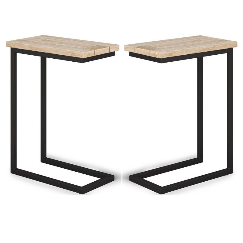 Home Square 2-Piece C-Shaped End Table Set in Distressed White Wash