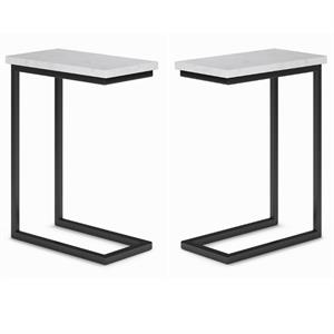 Home Square 2-Piece 18 &quot Metal C Side Table with Marble Top Set in White