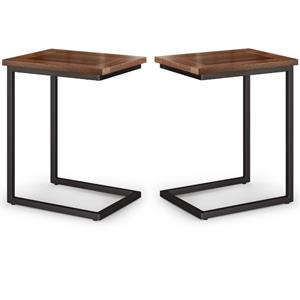 Home Square 2-Piece 20&quot C Side Table with Wood Top Set in Dark Cognac Brown