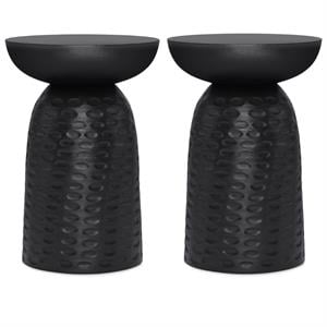 Home Square 2-Piece 13&quot Round Contemporary Solid Wood Accent Table Set in Black