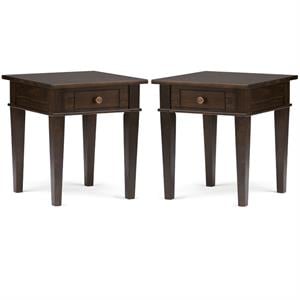 Home Square 2-Piece Wood 18&quot Square Transitional End Side Table Set in Brown