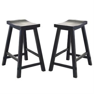 Home Square 2-Piece Furniture 24&quot Sawhorse Barstool Set in Black