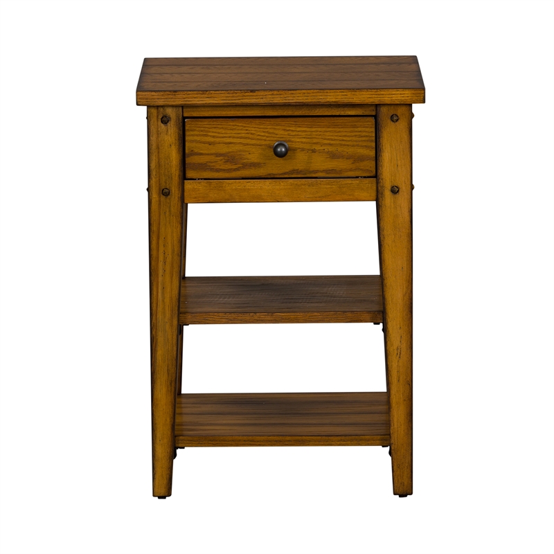 Home Square 2-Piece Furniture Lake House Chair Side Table Set in Oak