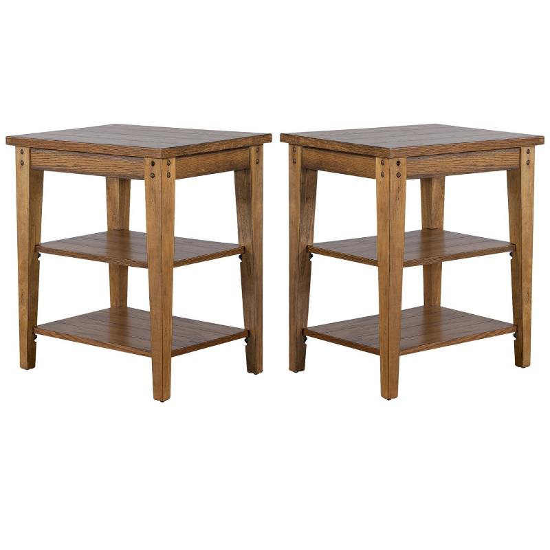 Home Square 2-Piece Furniture Lake House Tiered Table Set in Oak