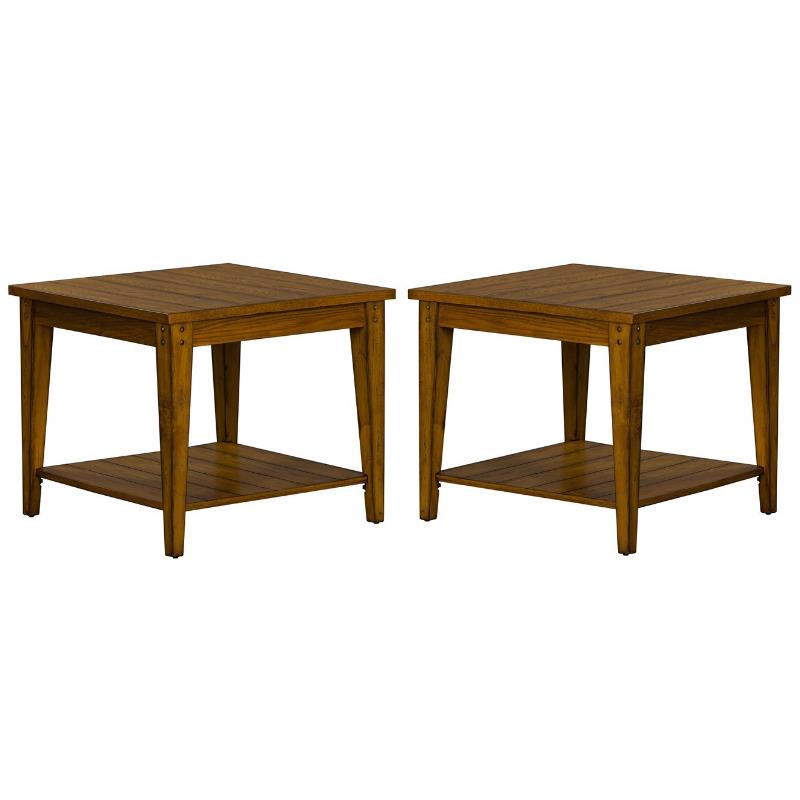 Home Square 2-Piece Furniture Lake House Square Lamp Table Set in Oak