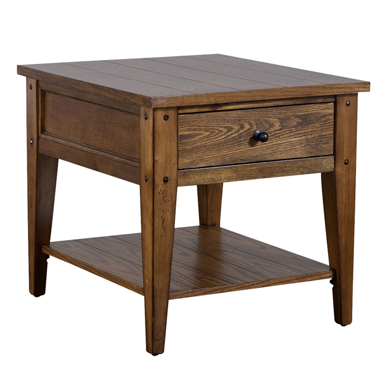 Home Square 2-Piece Furniture Lake House Square End Table Set in Oak