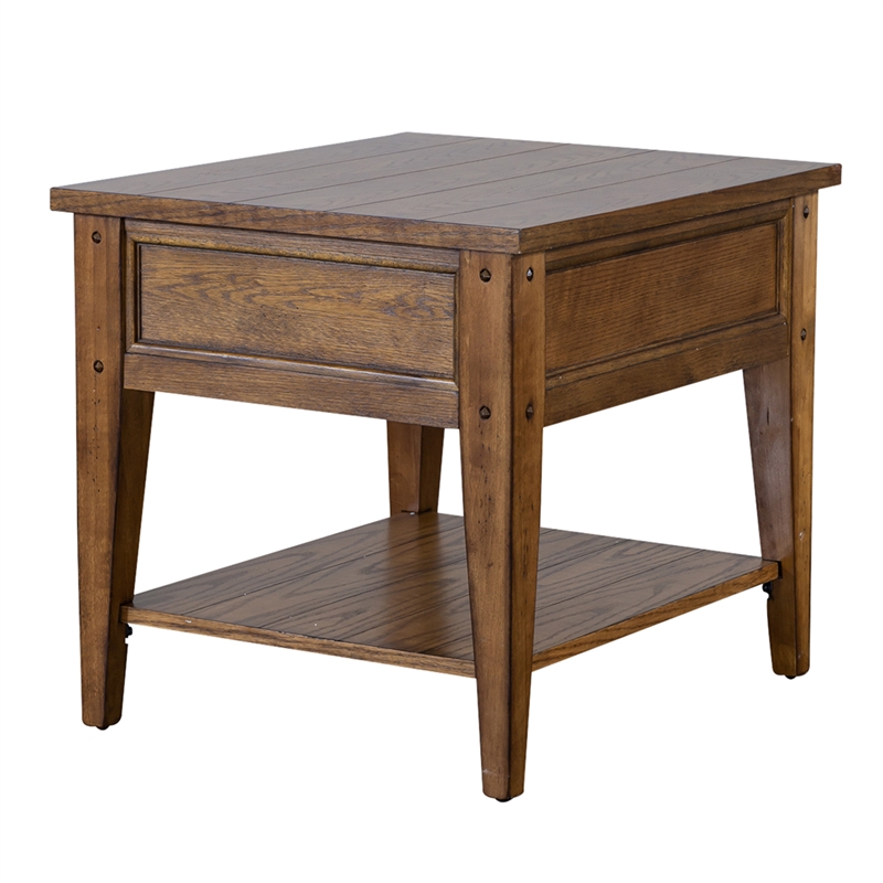 Home Square 2-Piece Furniture Lake House Square End Table Set in Oak