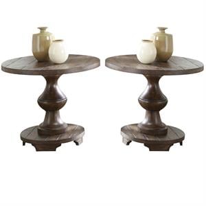 Home Square 2-Piece Furniture 24&quot Traditional Sedona End Table Set in Brown