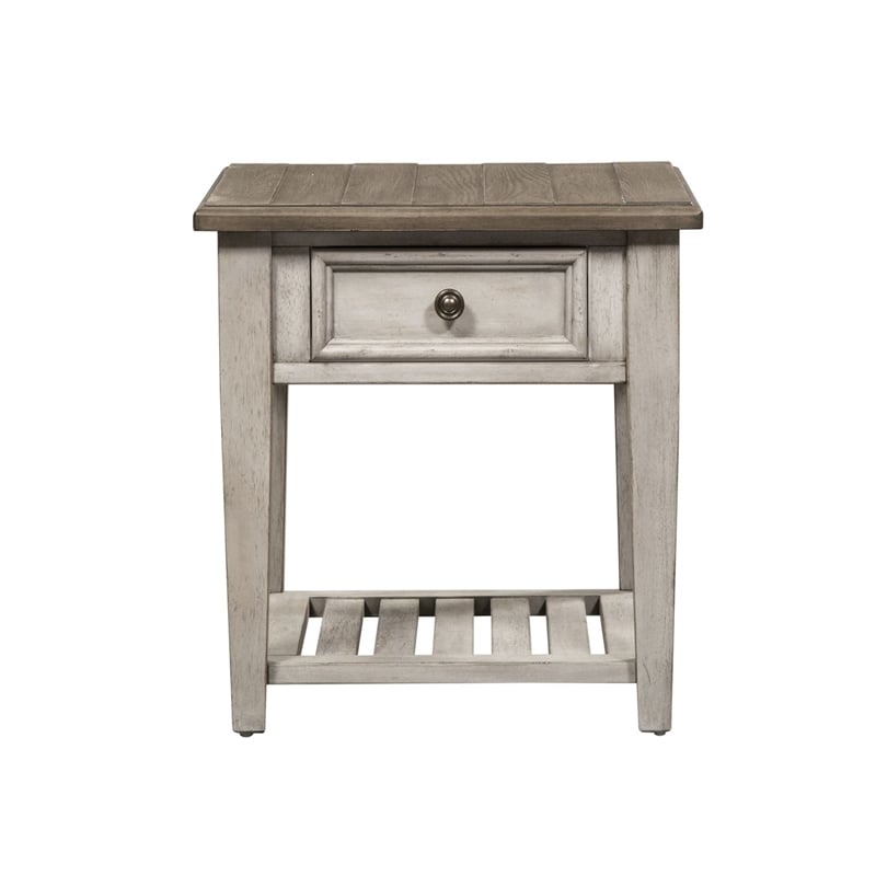 Home Square 2-Piece Furniture Heartland Drawer End Table Set in Oak