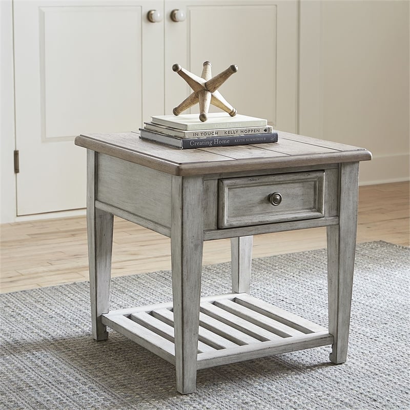 Home Square 2-Piece Furniture Heartland Drawer End Table Set in Oak