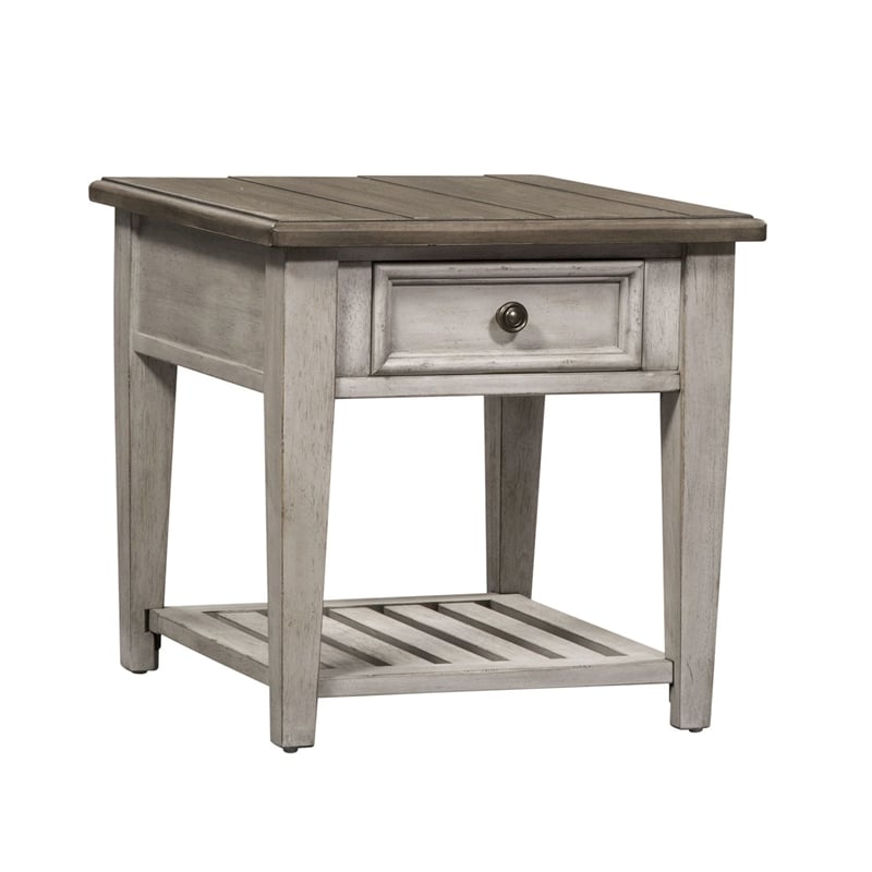 Home Square 2-Piece Furniture Heartland Drawer End Table Set in Oak
