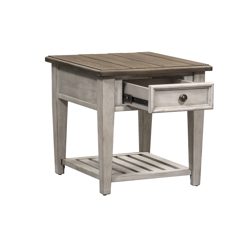 Home Square 2-Piece Furniture Heartland Drawer End Table Set in Oak