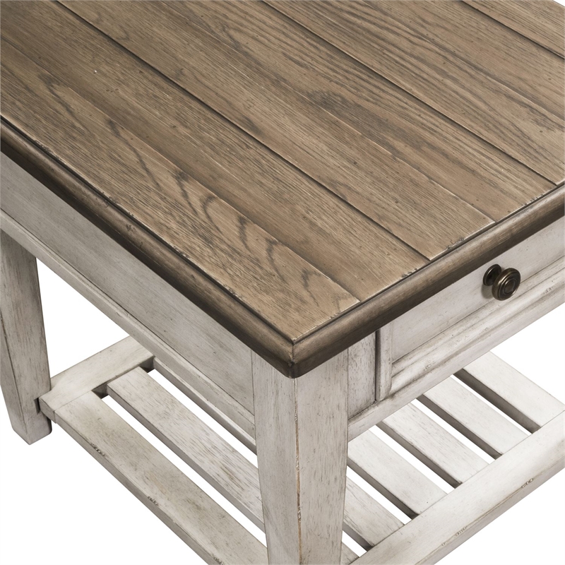 Home Square 2-Piece Furniture Heartland Drawer End Table Set in Oak