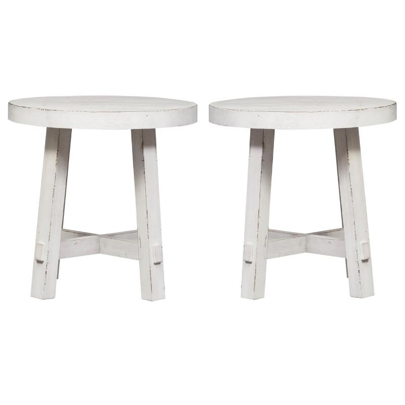 Home Square 2-Piece Furniture Modern Farmhouse Splay Leg Round End Table Set