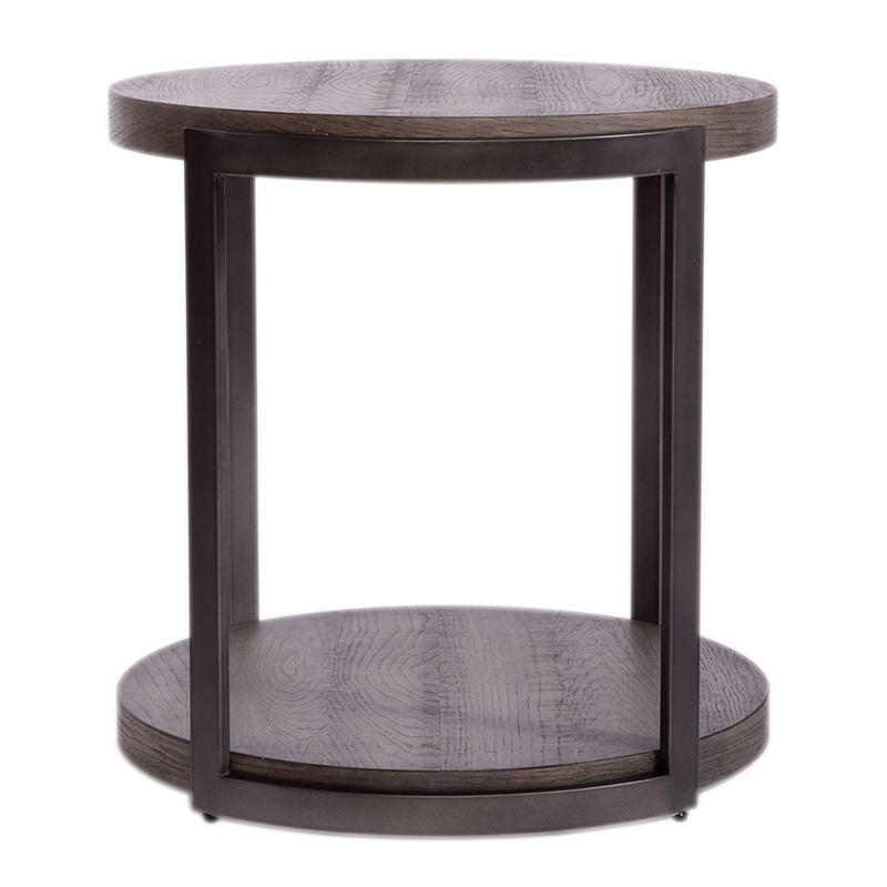 Home Square 2-Piece Furniture Modern View Round End Table Set in Brown