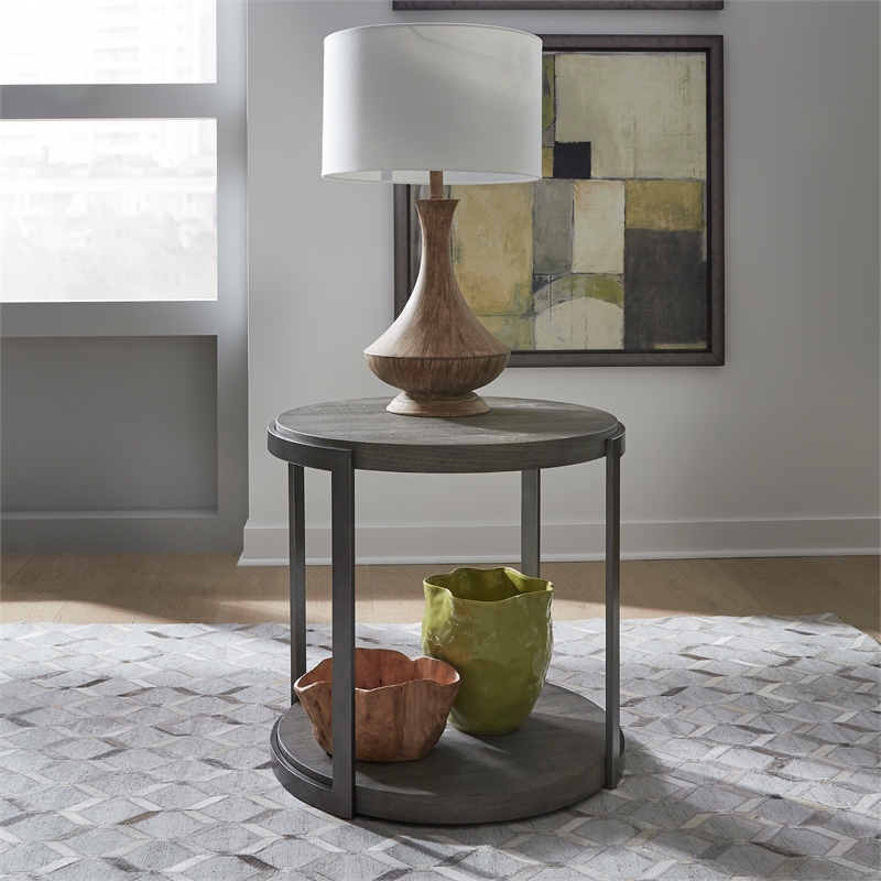 Home Square 2-Piece Furniture Modern View Round End Table Set in Brown