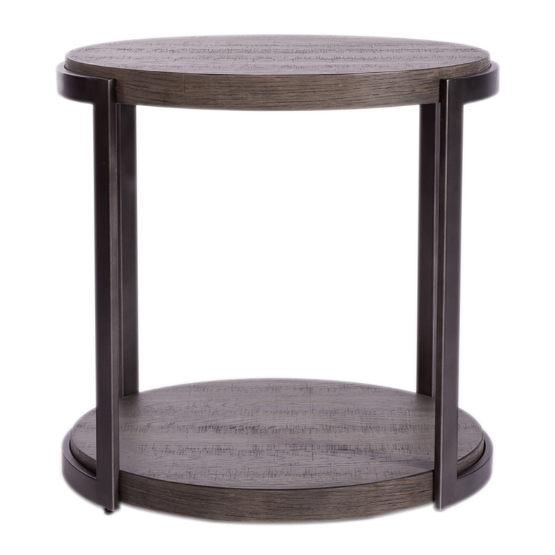 Home Square 2-Piece Furniture Modern View Round End Table Set in Brown