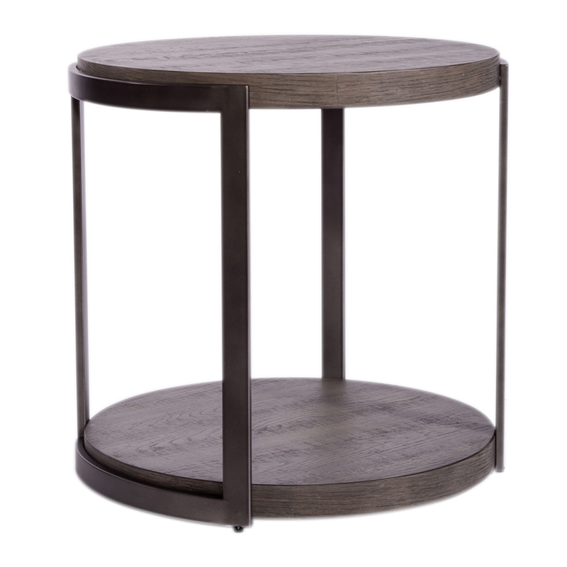 Home Square 2-Piece Furniture Modern View Round End Table Set in Brown