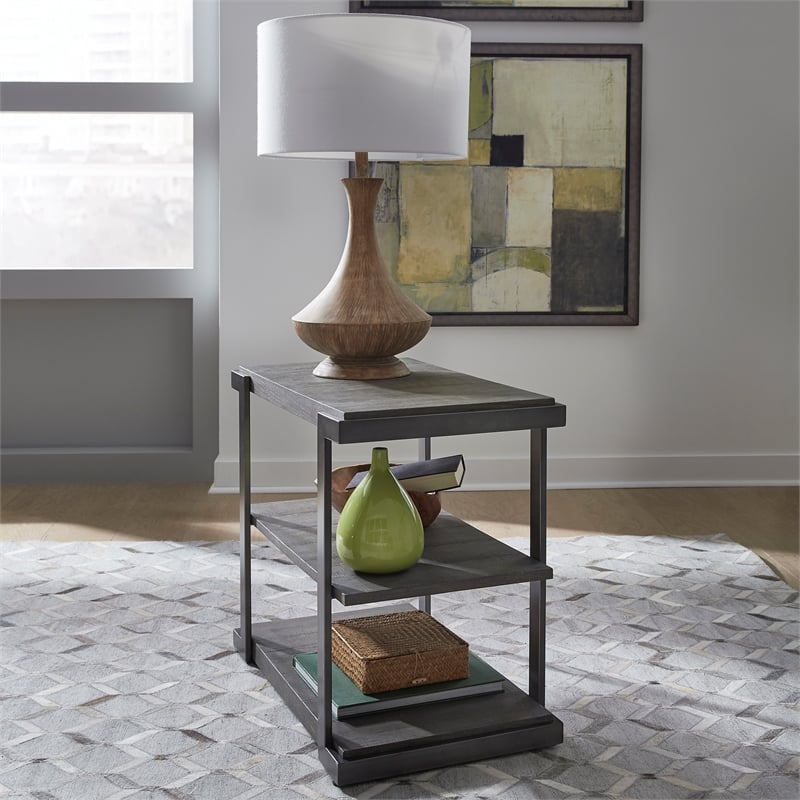 Home Square 2-Piece Furniture Modern View Tiered End Table Set in Oak