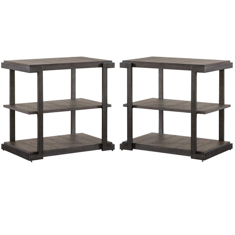 Home Square 2-Piece Furniture Modern View Tiered End Table Set in Oak