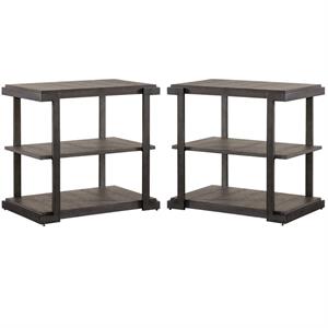 Home Square 2-Piece Furniture Modern View Tiered End Table Set in Oak