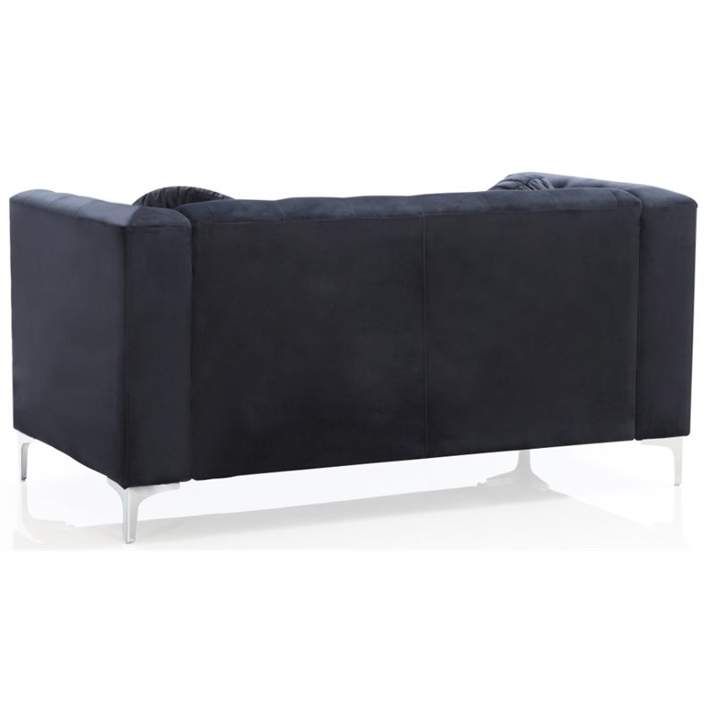 Home Square 2-Piece Set with Velvet Sofa Chaise and Loveseat in Black