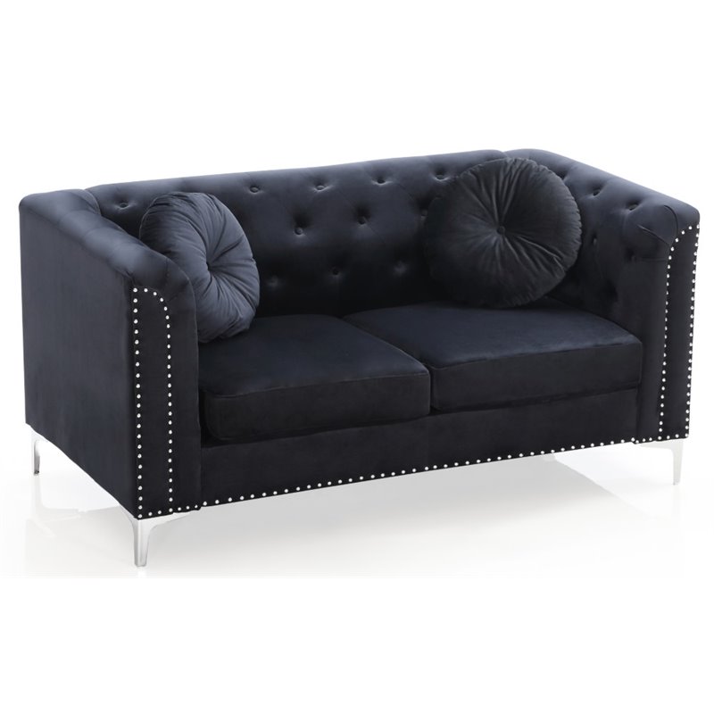 Home Square 2-Piece Set with Velvet Sofa Chaise and Loveseat in Black
