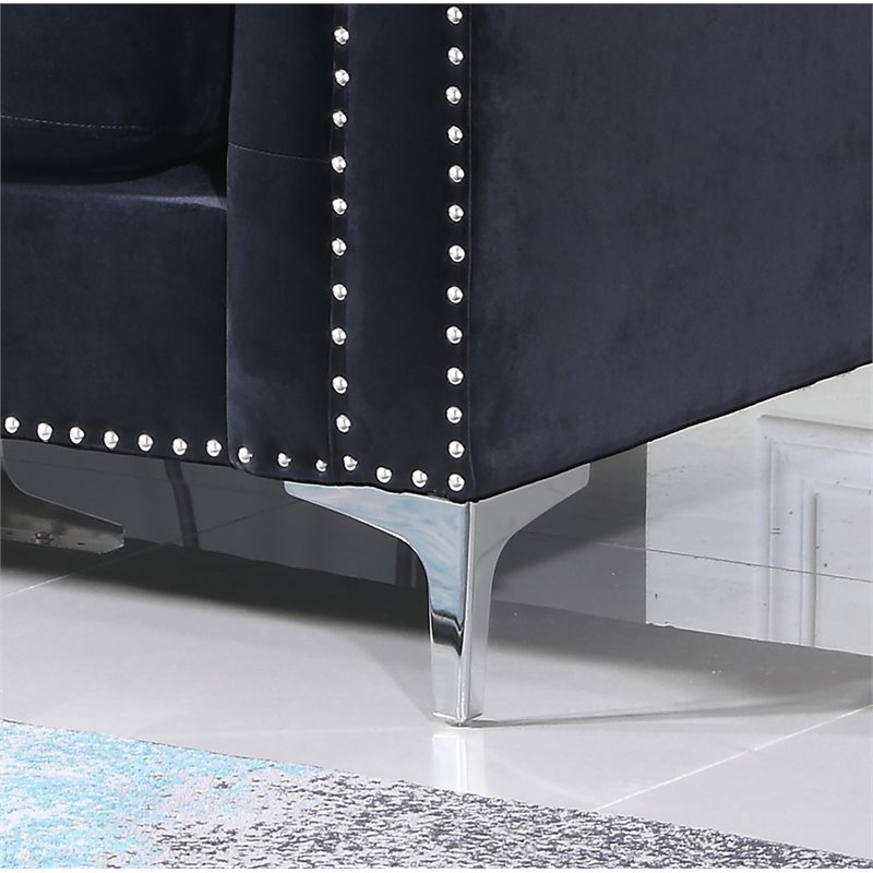 Home Square 2-Piece Set with Velvet Sofa Chaise and Chair in Black