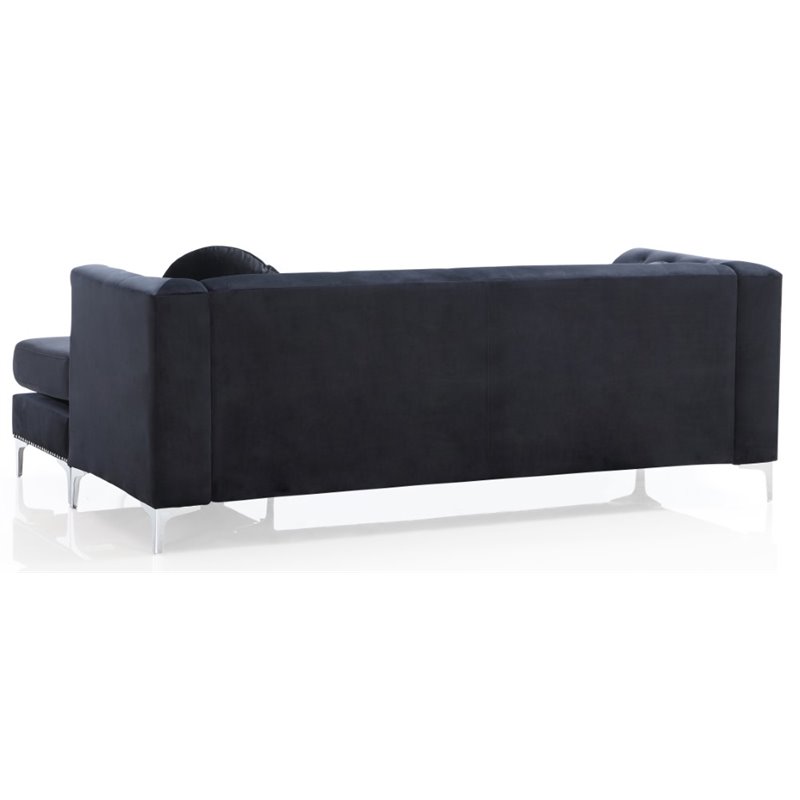Home Square 2-Piece Set with Velvet Sofa Chaise and Chair in Black