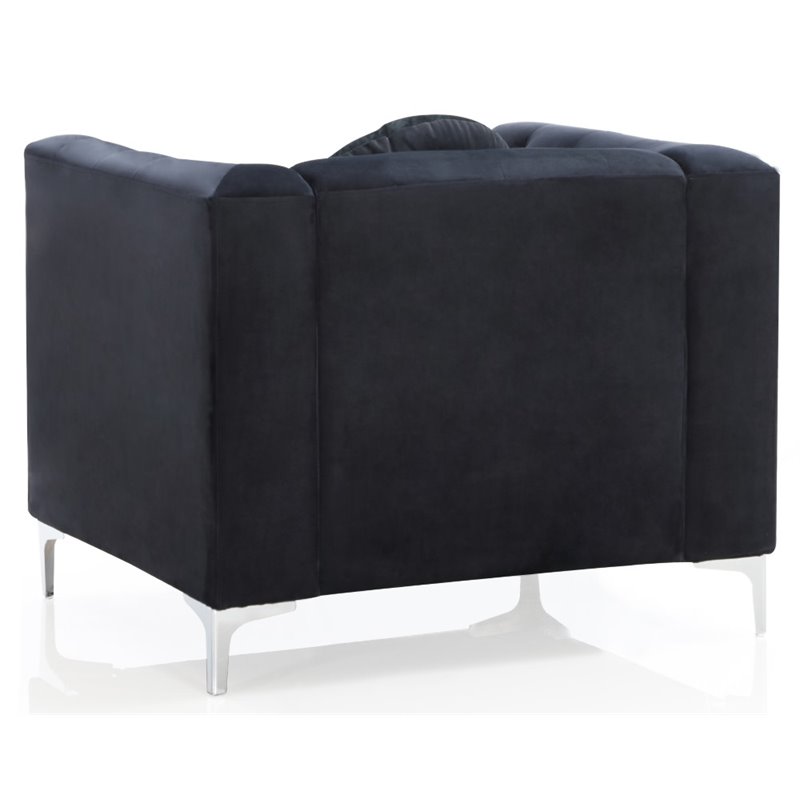 Home Square 2-Piece Set with Velvet Sofa Chaise and Chair in Black