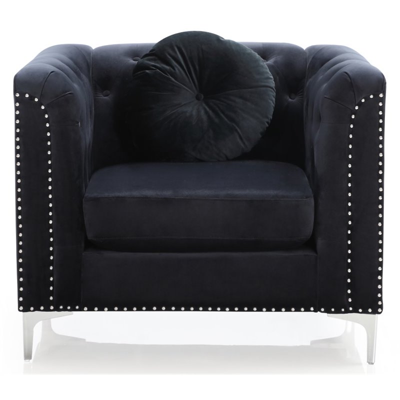 Home Square 2-Piece Set with Velvet Sofa Chaise and Chair in Black