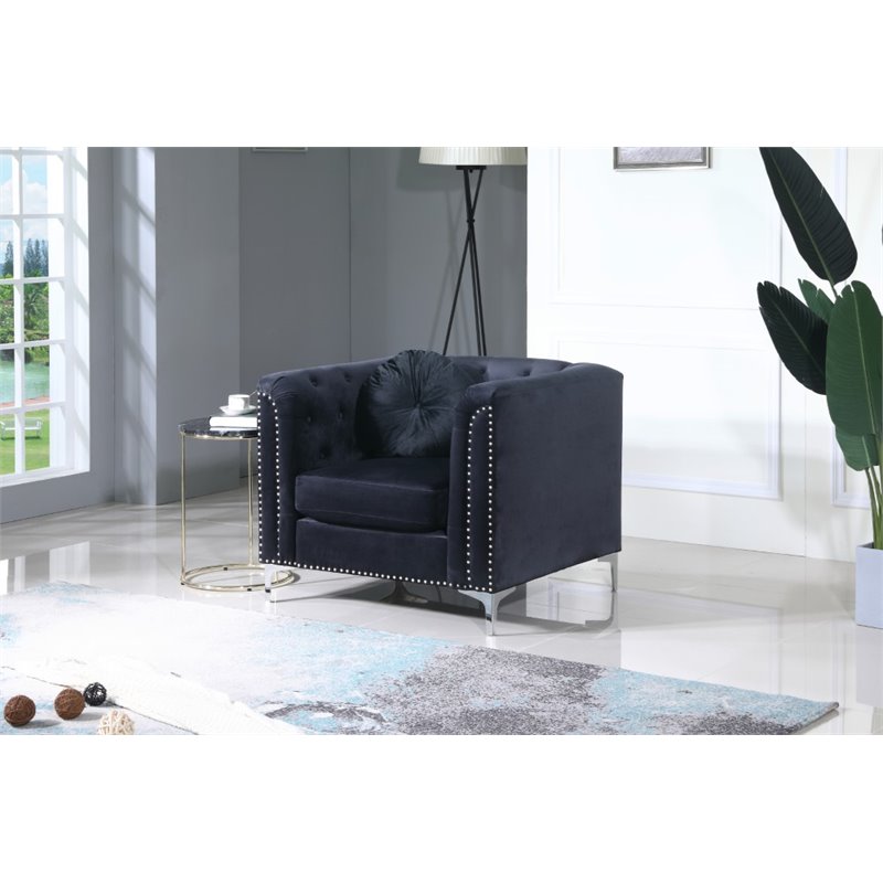 Home Square 2-Piece Set with Velvet Sofa Chaise and Chair in Black