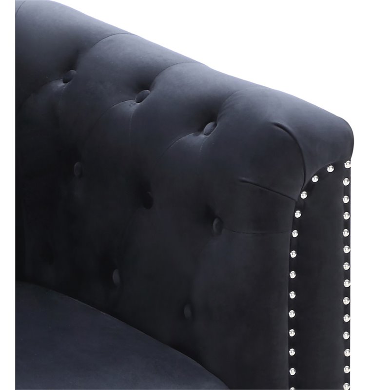 Home Square 2-Piece Set with Velvet Sofa Chaise and Chair in Black