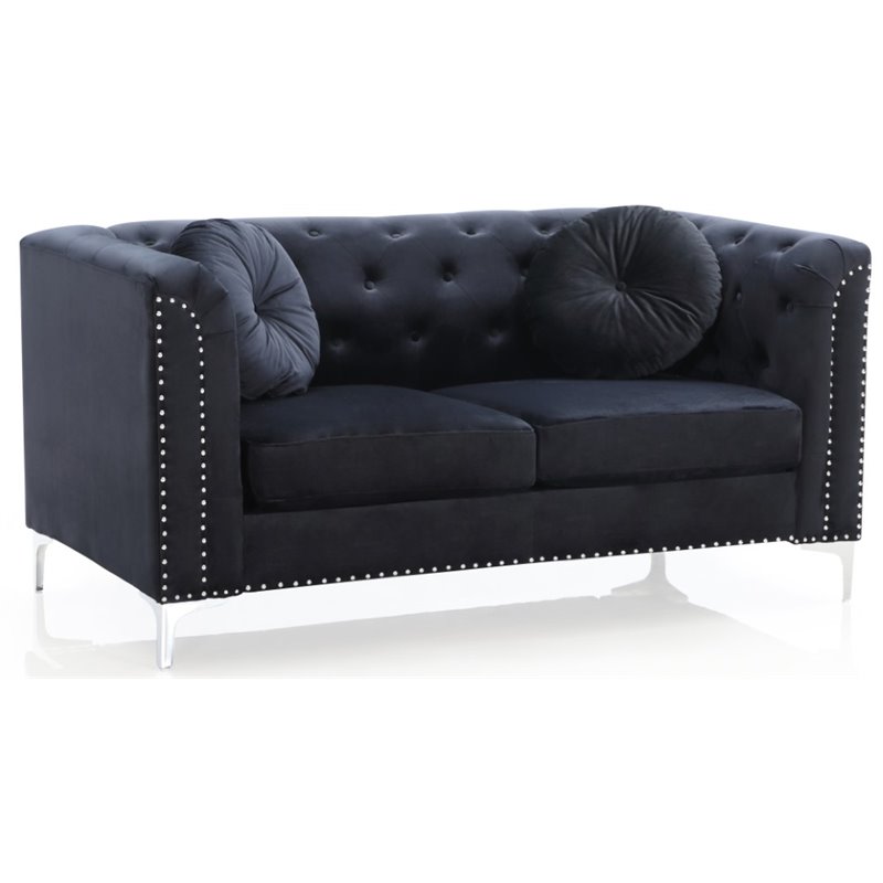 Home Square 2-Piece Set with Velvet Sofa and Loveseat in Black