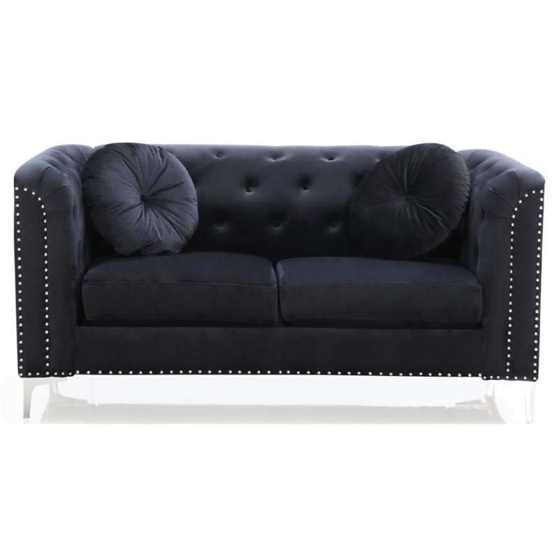 Home Square 2-Piece Set with Velvet Sofa and Loveseat in Black