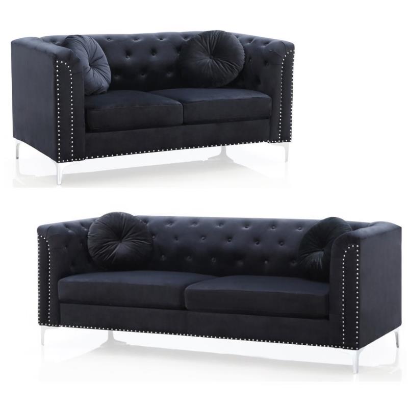 Home Square 2-Piece Set with Velvet Sofa and Loveseat in Black