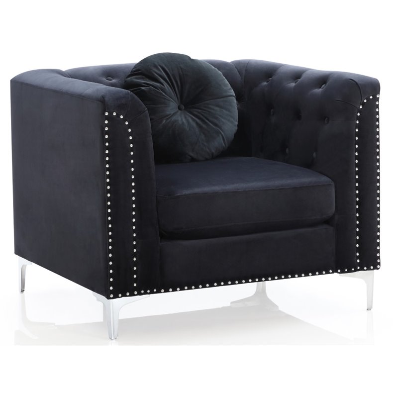 Home Square 2-Piece Furniture Set with Velvet Sofa and Chair in Black