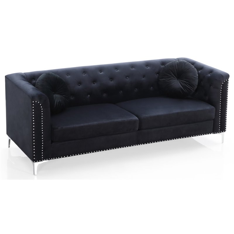 Home Square 2-Piece Furniture Set with Velvet Sofa and Chair in Black