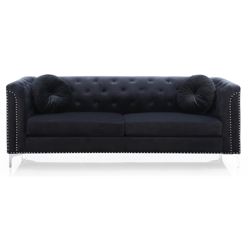 Home Square 2-Piece Furniture Set with Velvet Sofa and Chair in Black